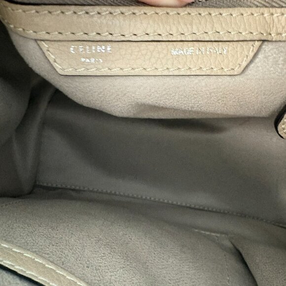 Celine Drummed Calfskin Micro Luggage Tote Dune Taupe Beige Authentic - Picture 16 of 16